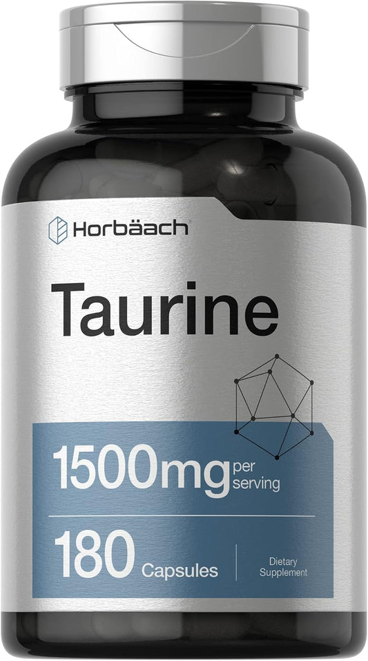 Horbäach Taurine 1500mg | 180 Capsules | Amino Acid Supplement | Non-GMO and Gluten-free