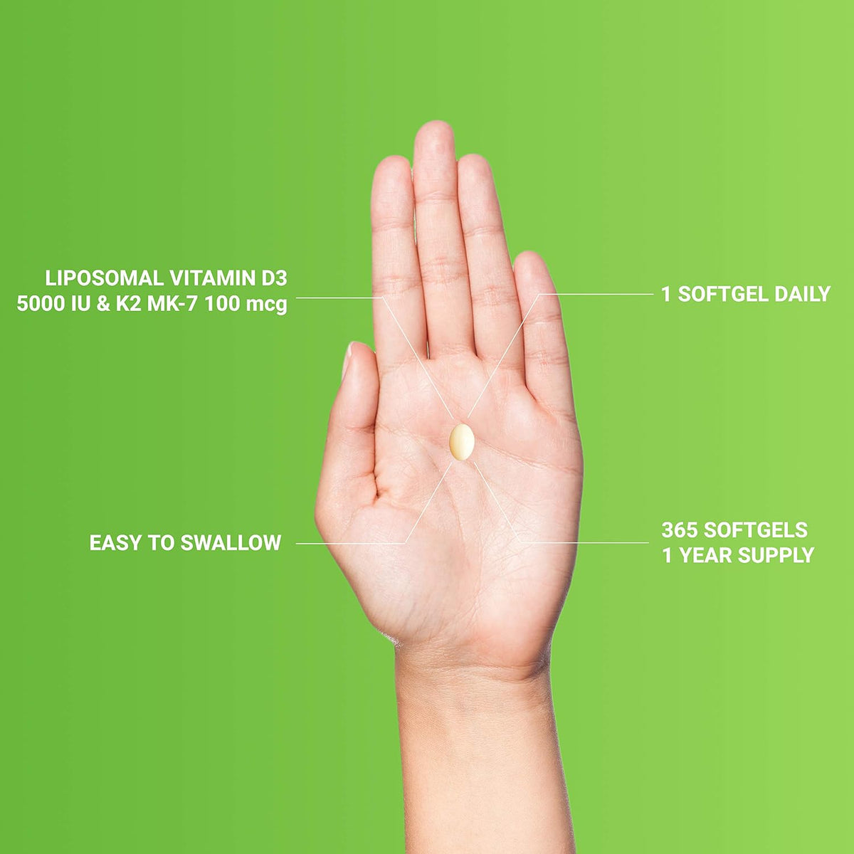 UpNourish Liposomal D3 K2 MK-7 – 365 Mini Softgels with Organic Coconut Oil - görsel 4