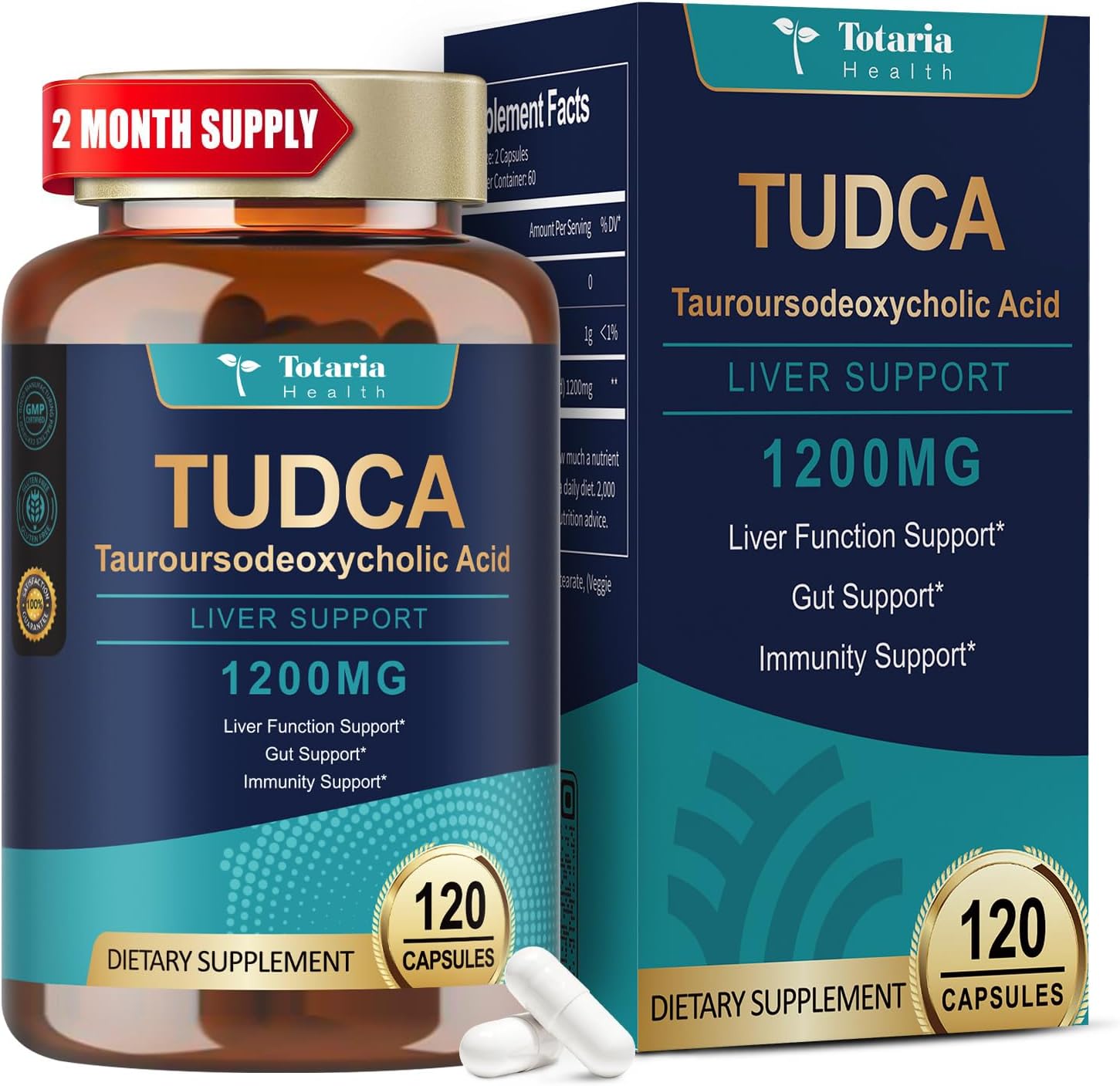 Totaria TUDCA Supplement 1200mg (Tauroursodeoxycholic Acid), 120 Capsules, Ultra Strength - görsel 1