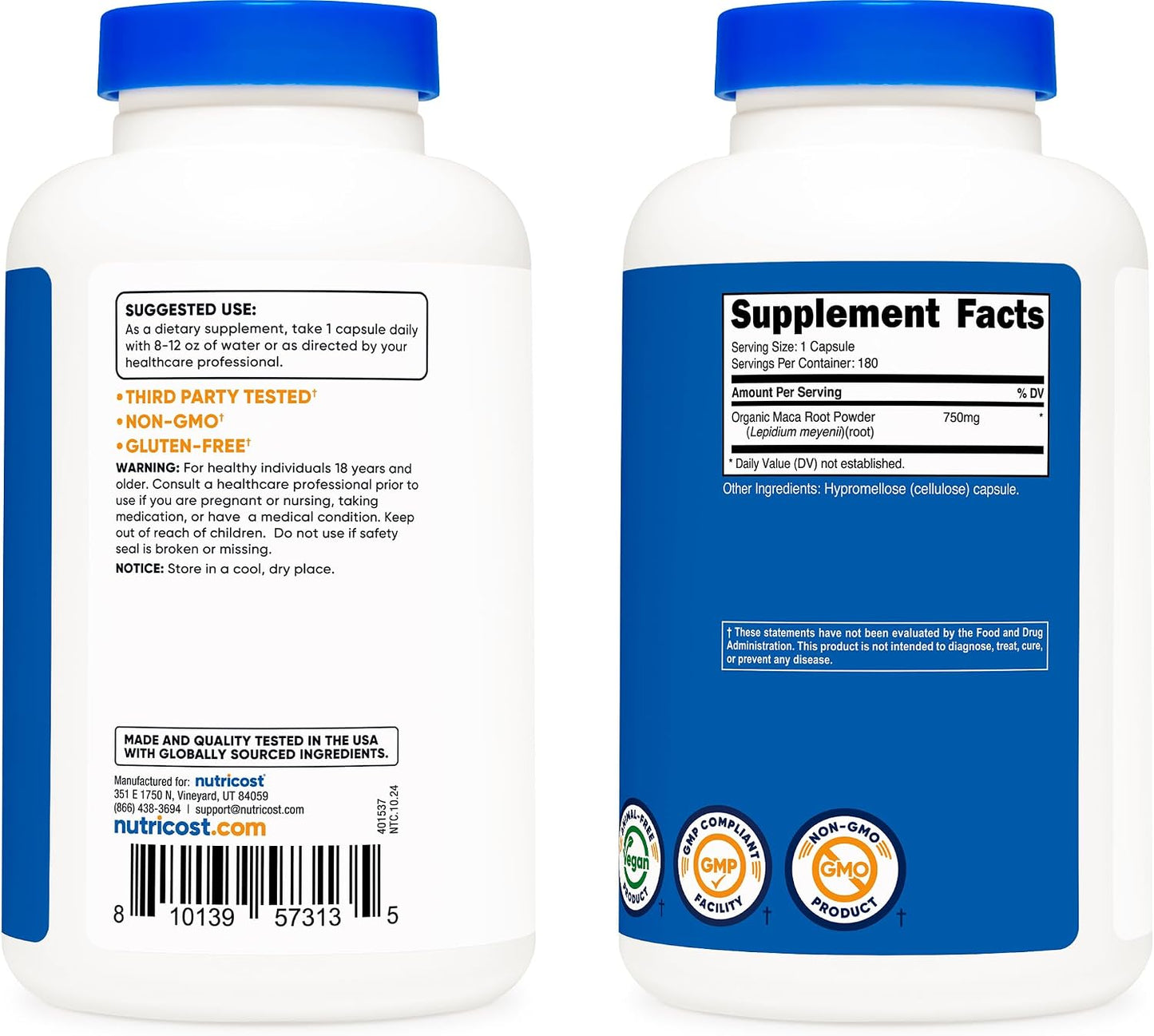 Nutricost Maca Root Capsules (Lepidium meyenii) 750mg, 180 Capsules - görsel 4