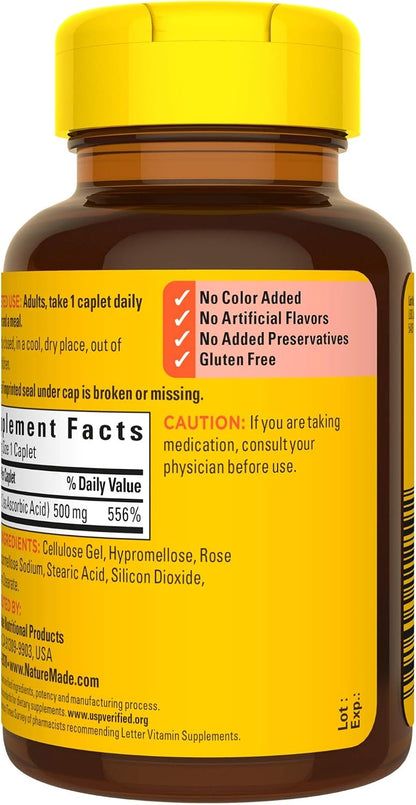 Nature Made Vitamin C 500 mg with Rose Hips Caplets, 130 Count