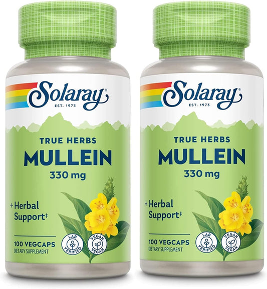 SOLARAY Mullein Leaf 330mg Vegan Capsules - Traditional Support for Respiratory and Bronchial Health (Pack of 2, 100 Capsules)