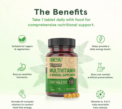 DEVA Tiny Tablets Vegan Multivitamin for Women and Men – 2-Pack with Iron and B Vitamins (180 Tablets Total)