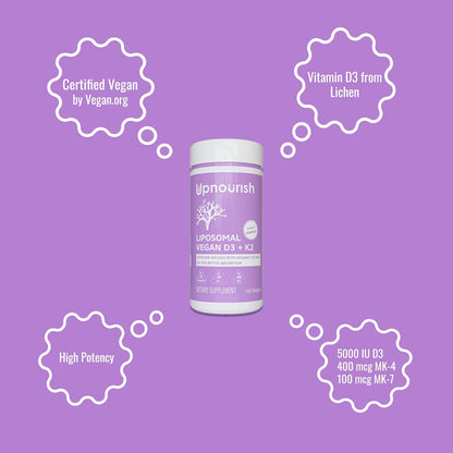 UpNourish Vegan Vitamin D3 5000 IU + K2 (MK4 & MK7) 500 mcg, 150 Softgels