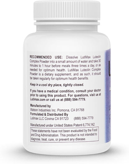 Lutimax Luteolin Complex Powder with Rutin - Nootropic Brain Supplement for Memory, Focus, and Immune Support (100 Servings)