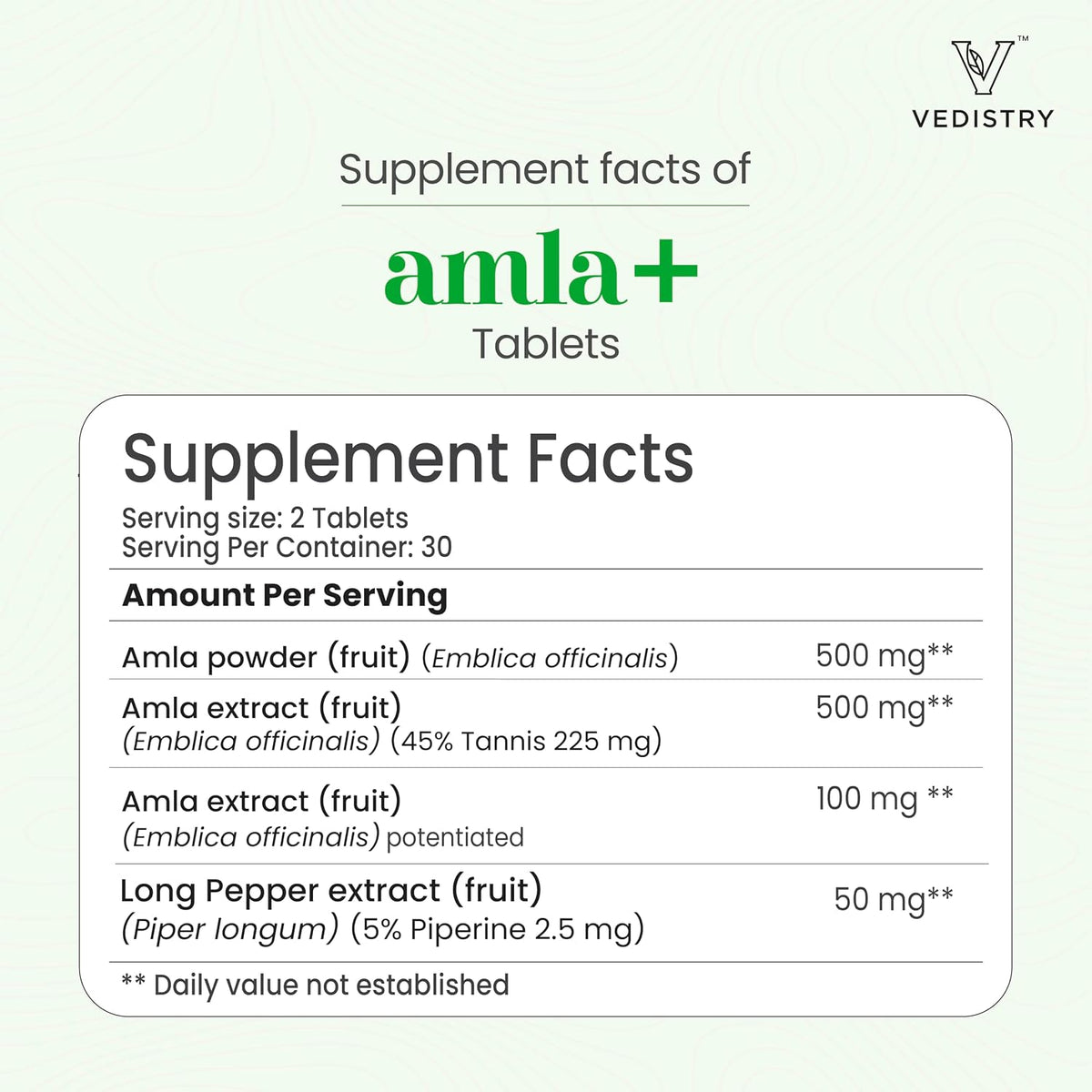 Vedistry Amla Supplement 1100mg - Indian Gooseberry with Long Pepper for Immunity & Energy - 60 Tablets - görsel 9