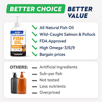 STRELLALAB Fish Oil for Dogs & Cats - Natural Omega-3 Supplement - Liquid for Skin, Coat and Joint Support - 473 ml