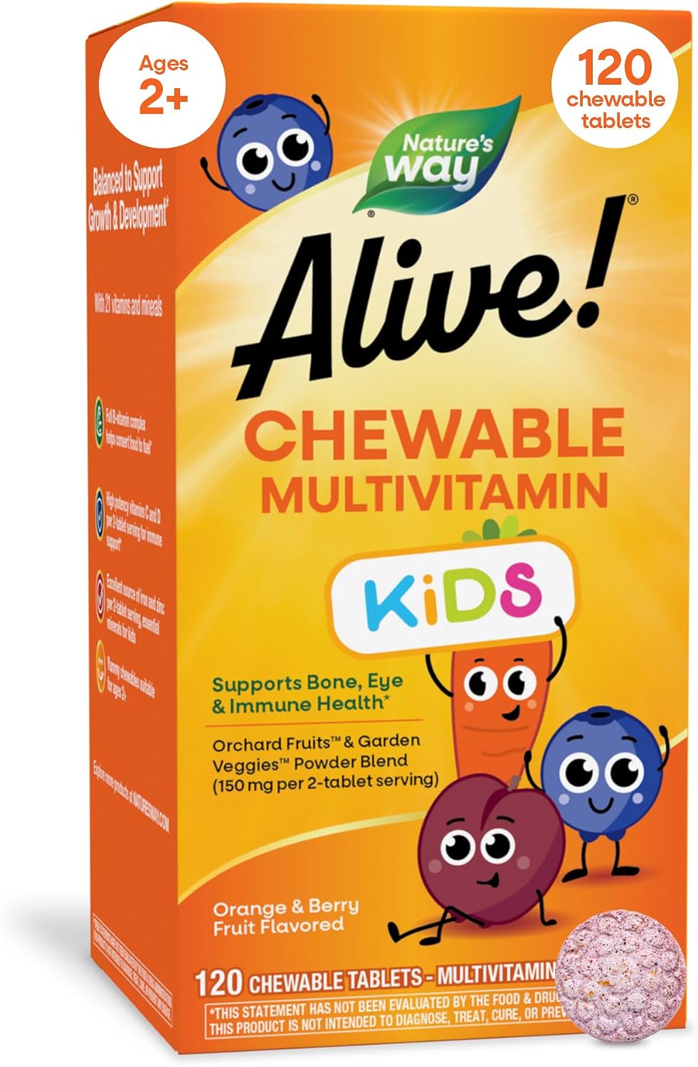 Nature's Way Alive! Children's Chewable Multivitamin, Orange and Berry Flavour, 120 Tablets - görsel 1