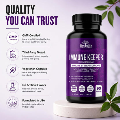 HerbaMe Immune Support Supplement – 15-in-1 Daily Wellness Formula, 90 Capsules