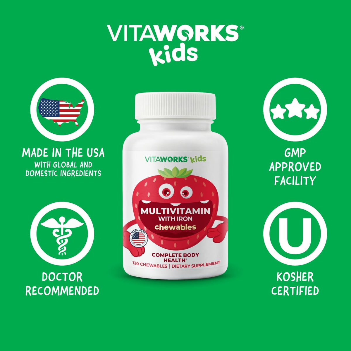 Kids Multivitamin with Iron & Minerals Chewable Tablets - Mixed Fruit Flavour - 120 Count - görsel 6