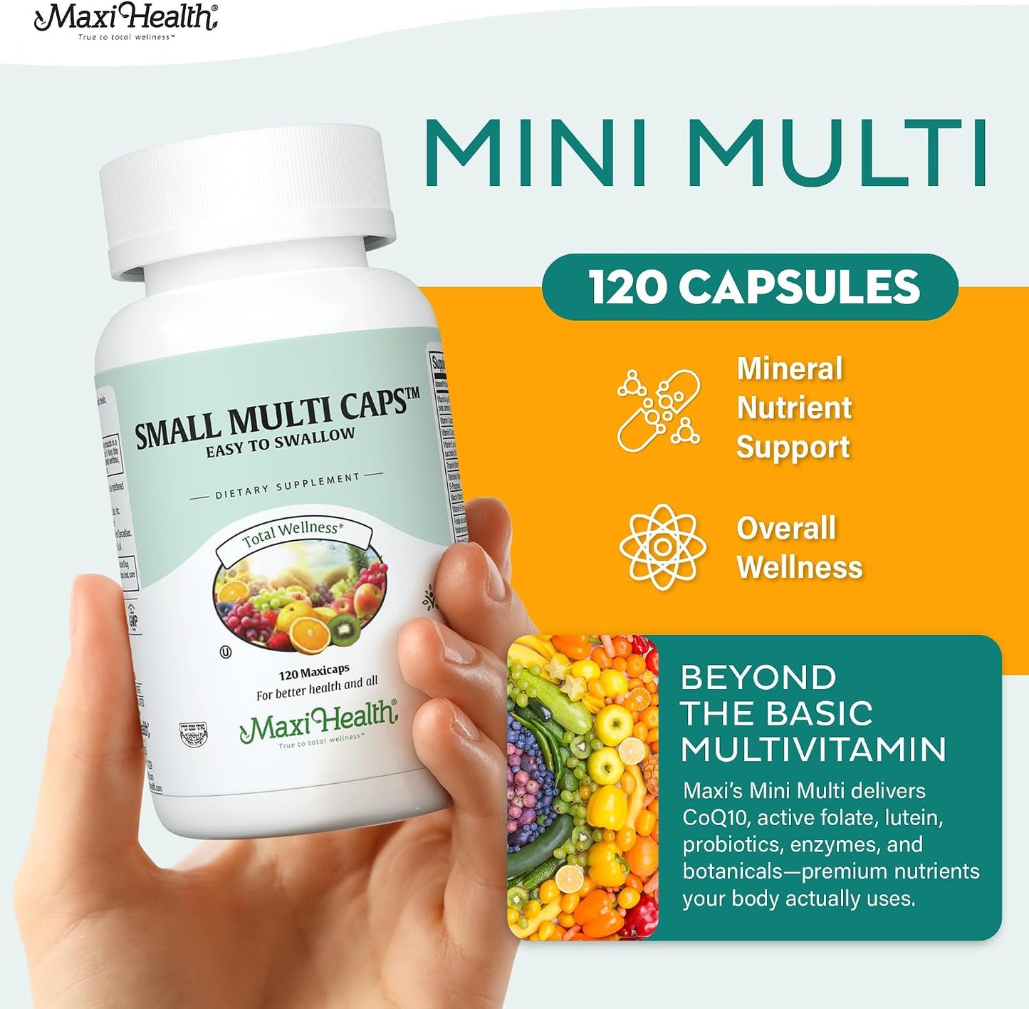 Maxi Health Multivitamin – Easy-to-Swallow Multi Vitamin Capsules with 30 Nutrients, Iron & Probiotics – Kosher Daily Multivitamins for Wellness Support and Digestive Ease (120 Capsules) - görsel 2