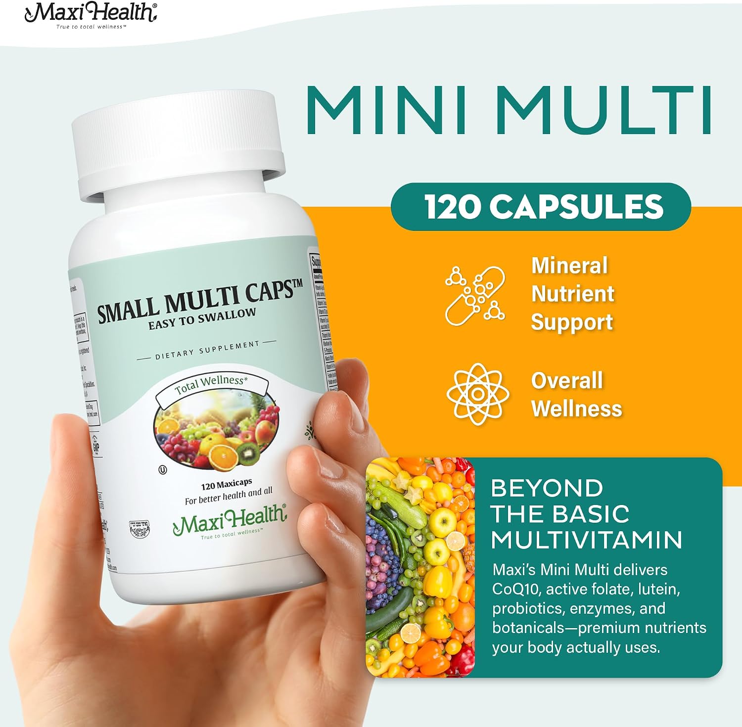 Maxi Health Multivitamin – Easy-to-Swallow Multi Vitamin Capsules with 30 Nutrients, Iron & Probiotics – Kosher Daily Multivitamins for Wellness Support and Digestive Ease (120 Capsules) - görsel 2