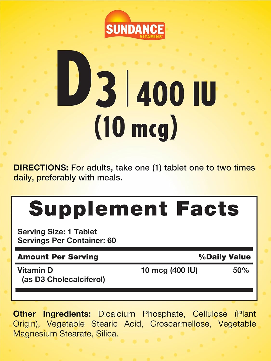 Sundance Vitamin D3 400 IU (10 mcg) - 60 Vegetarian Tablets - görsel 2