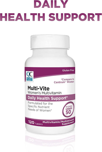 Quality Choice Women's Multi-Vite, Multivitamin Tablets for Daily Health Support Formulated for Women Under 50, 120 Tablets