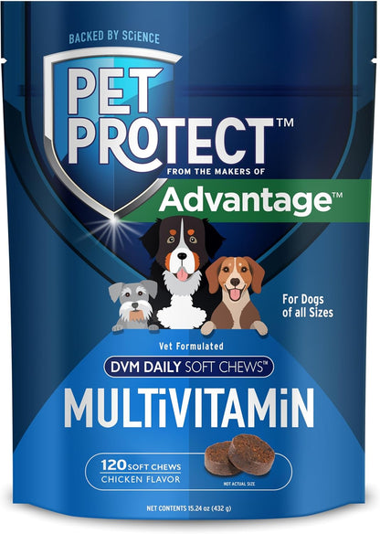 Pet Protect Dog Multivitamin, Vet-Formulated DVM Daily Soft Chews, Chicken Flavour (60 Count)