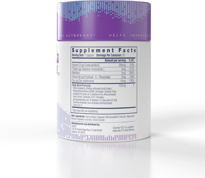 Clear Skin Supplement with Vegan Ceramides, Zinc, Vitamin D3, B6, Riboflavin & Thiamine | 30-Day Supply