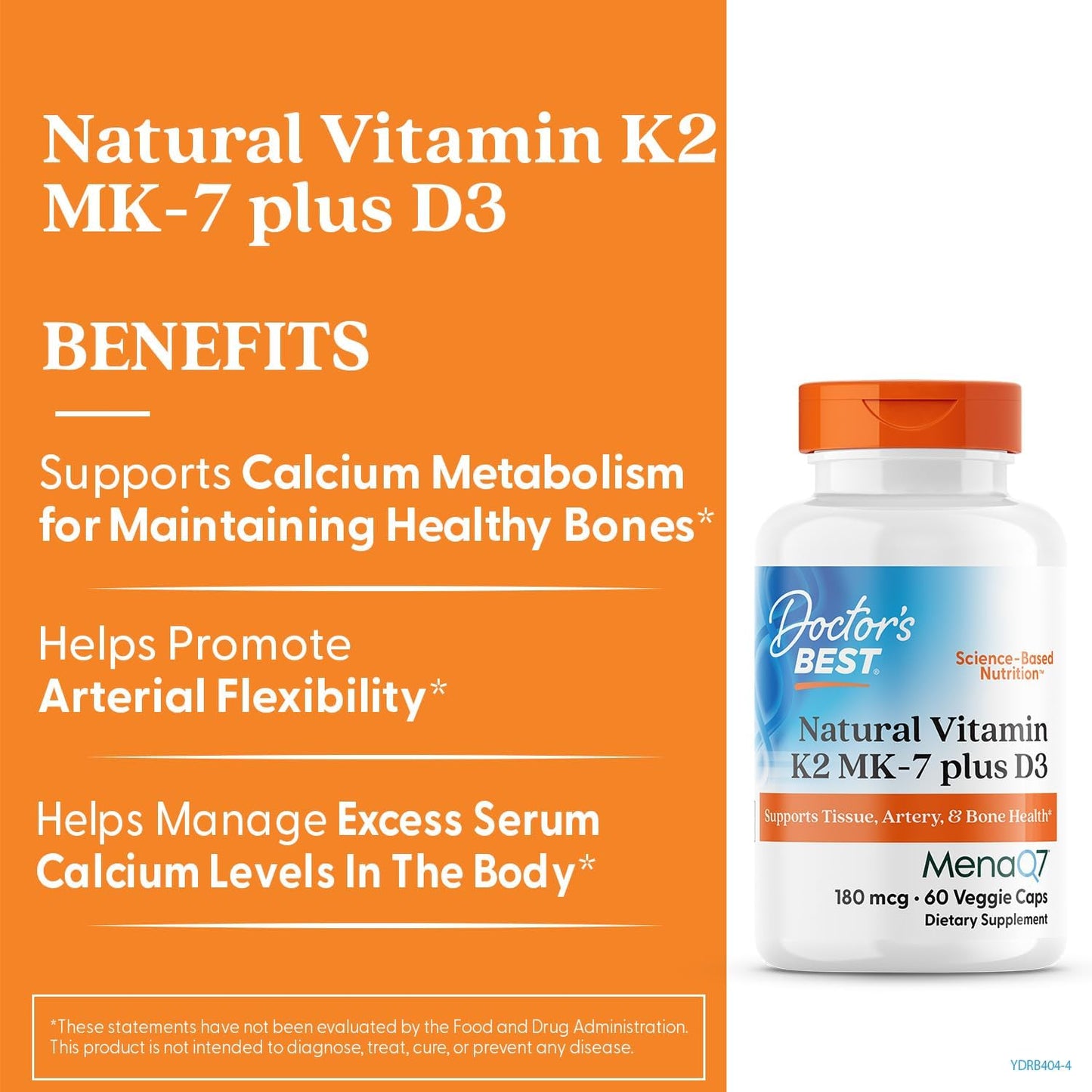 Doctor's Best Natural Vitamin K2 MK-7 Plus D3 - 60 Veg Caps - görsel 3