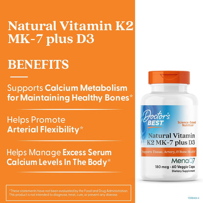 Doctor's Best Natural Vitamin K2 MK-7 Plus D3 - 60 Veg Caps