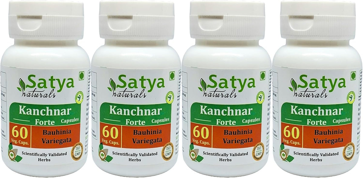 Kanchnar Forte Capsules 500 mg (4 Bottles of 60 Capsules) - Bauhinia Variegata Extract - Ayurvedic Herbal Supplement - görsel 1