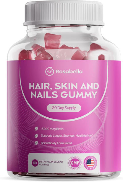 Rosabella Biotin Gummies – 5000mcg Food Supplement for Hair, Skin and Nails