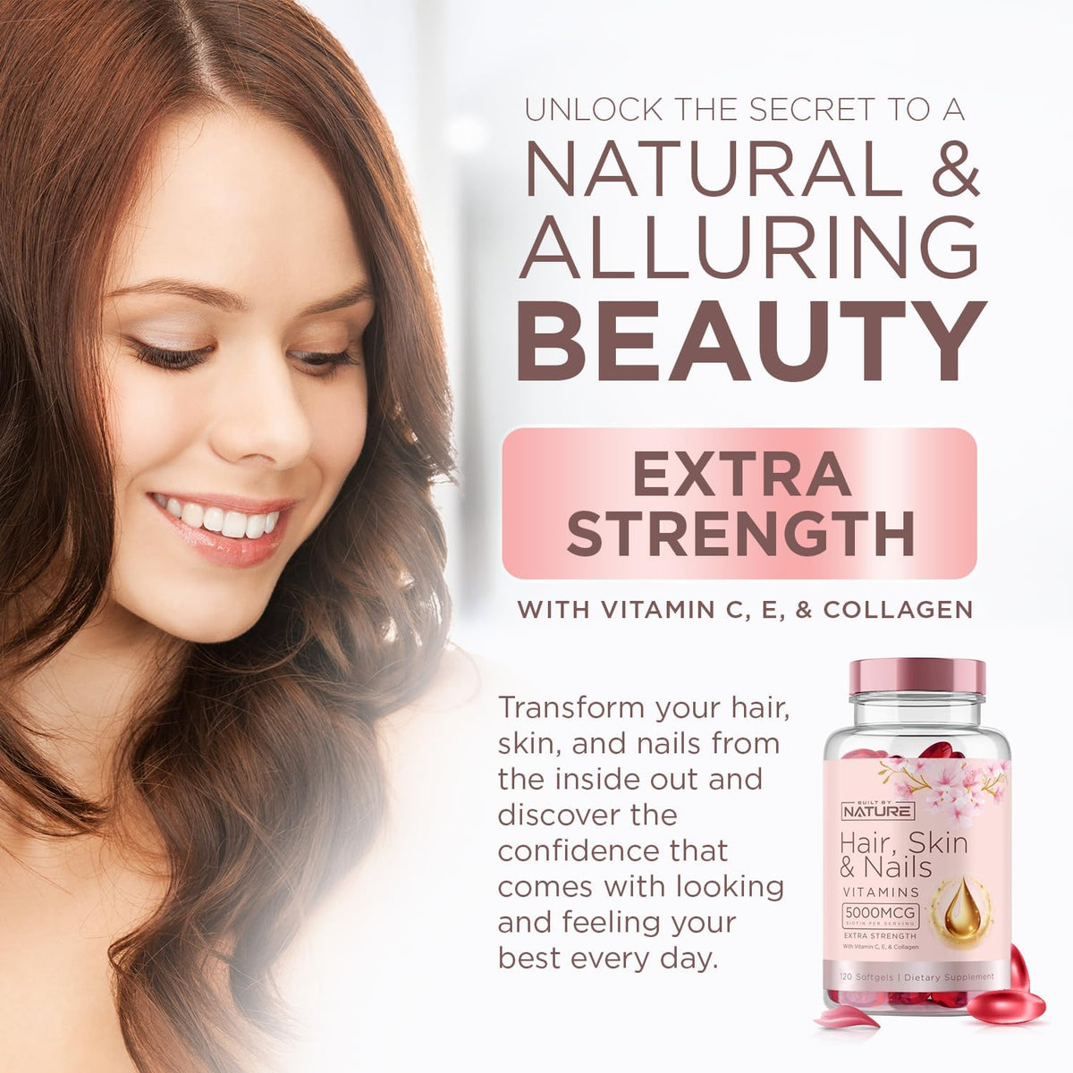 Built by Nature Hair, Skin and Nails Vitamins, 120 Softgels - görsel 6