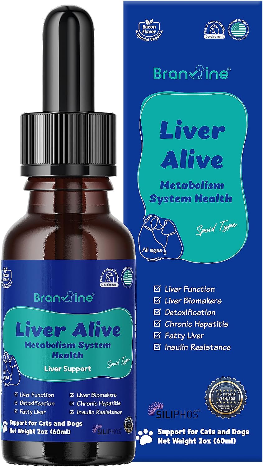Branvine Liver Alive Metabolism System Health for Dogs and Cats - Liver Support with SILIPHOS®, TUDCA, SAMe - Vegan Bacon Flavour (60ml) - görsel 1
