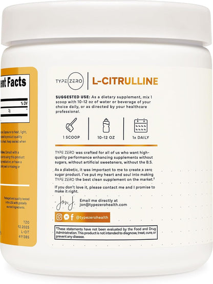 Type Zero L-Citrulline Base Powder, 3,000mg Per Serving - 100 Servings