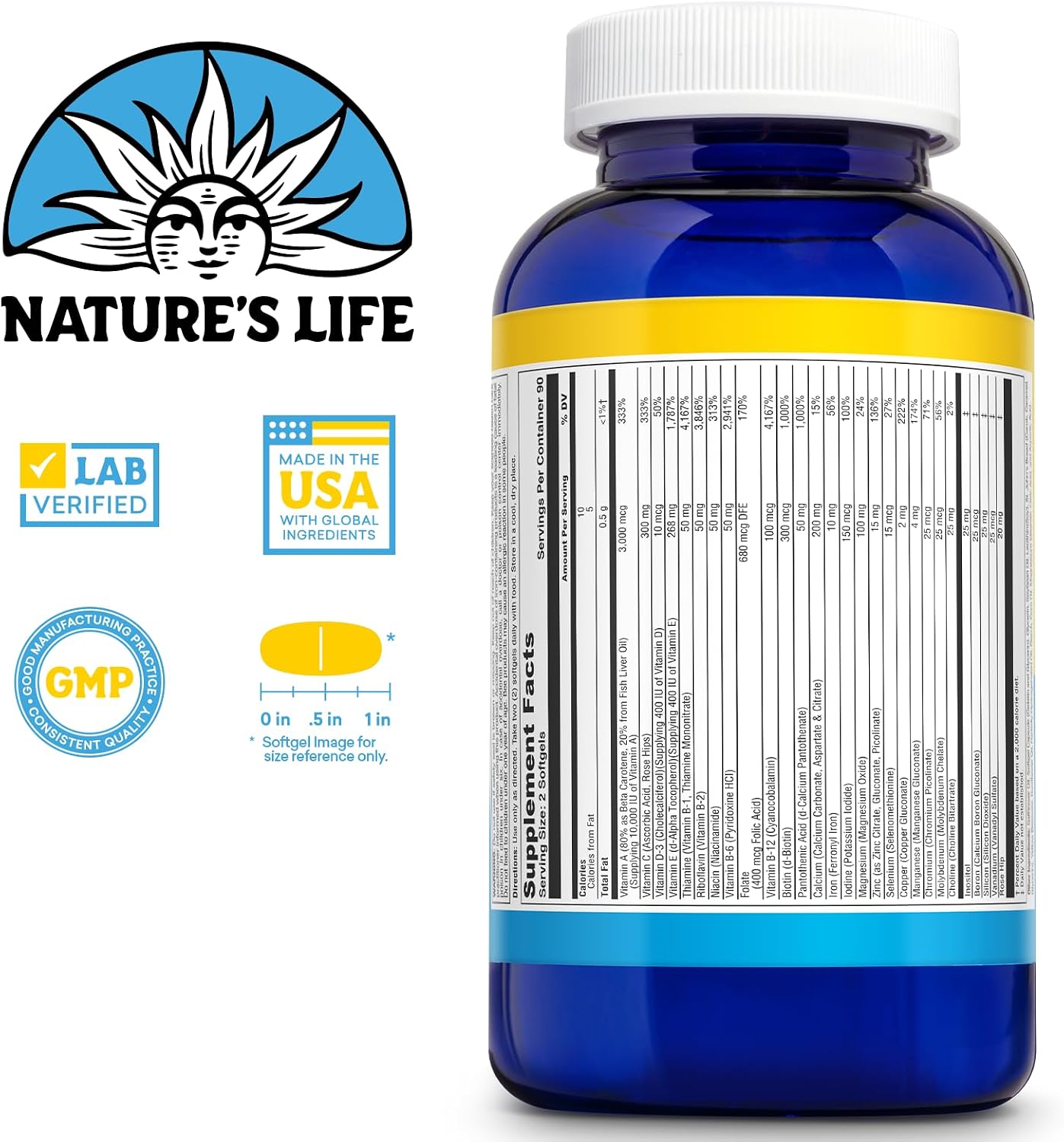 Nature's Life Soft Gelatin Multiple – Complete Daily Multivitamin & Mineral Supplement with Iron, 180 Softgels - görsel 3