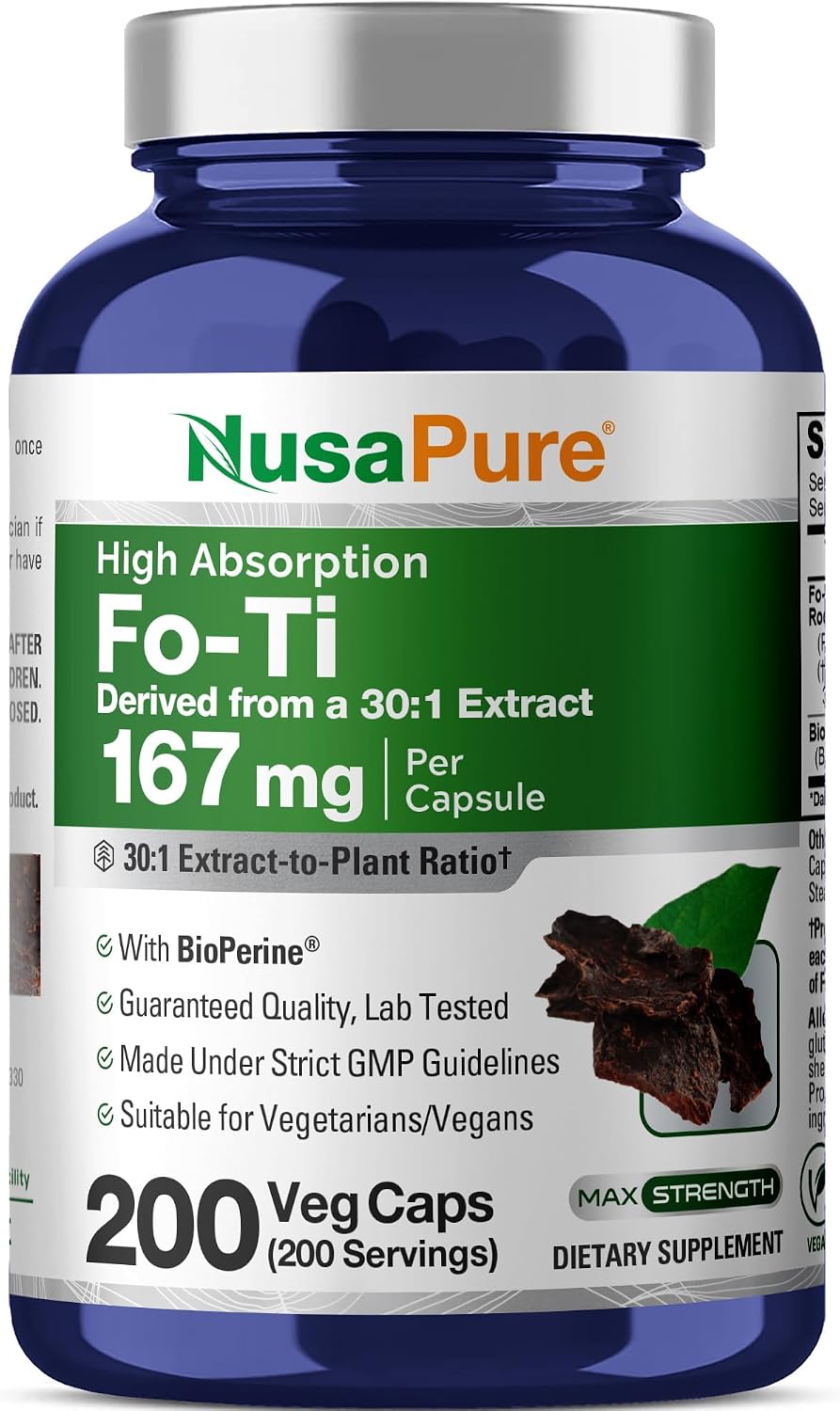 NusaPure Fo-Ti Capsules, 167 mg, 200 Vegan Capsules (Non-GMO) - görsel 1