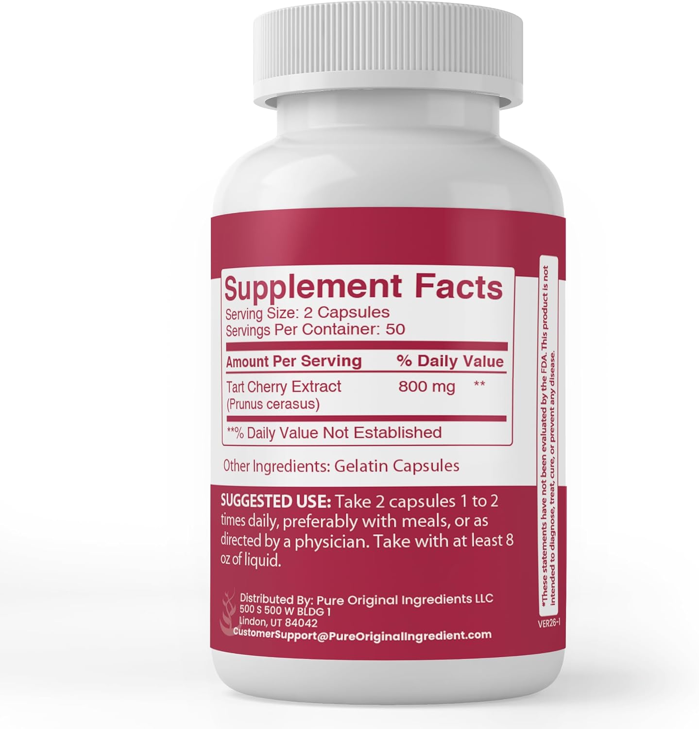Pure Original Ingredients Tart Cherry Extract (100 Capsules) – Always Pure, No Additives - görsel 2