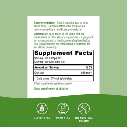 Nature's Way Activated Charcoal, 560mg per Serving, 360 Capsules