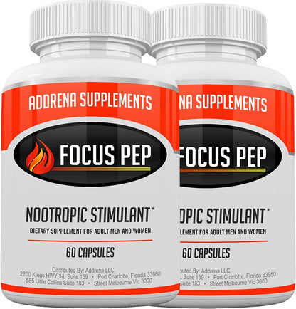 Focus Pep 2 Pack - Over the Counter Stimulants to Speed Up Naturally: Study Aid and Best Energy Supplements for Nootropic Brain Boosting, 120 Capsules