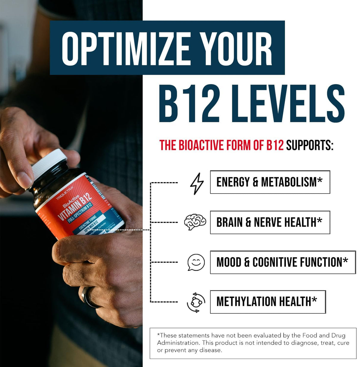 BioActive Vitamin B12 1000 mcg – Full Spectrum with 3 Coenzyme Forms plus Methylfolate – Vegan, Non-GMO (60 Servings) - görsel 5