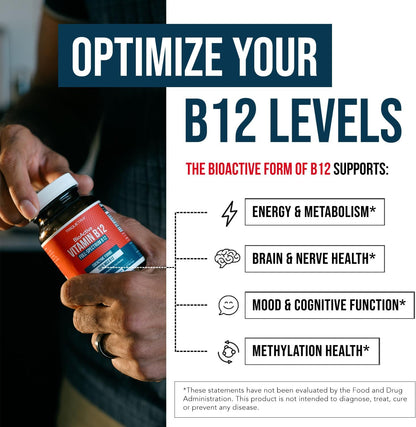BioActive Vitamin B12 1000 mcg – Full Spectrum with 3 Coenzyme Forms plus Methylfolate – Vegan, Non-GMO (60 Servings)