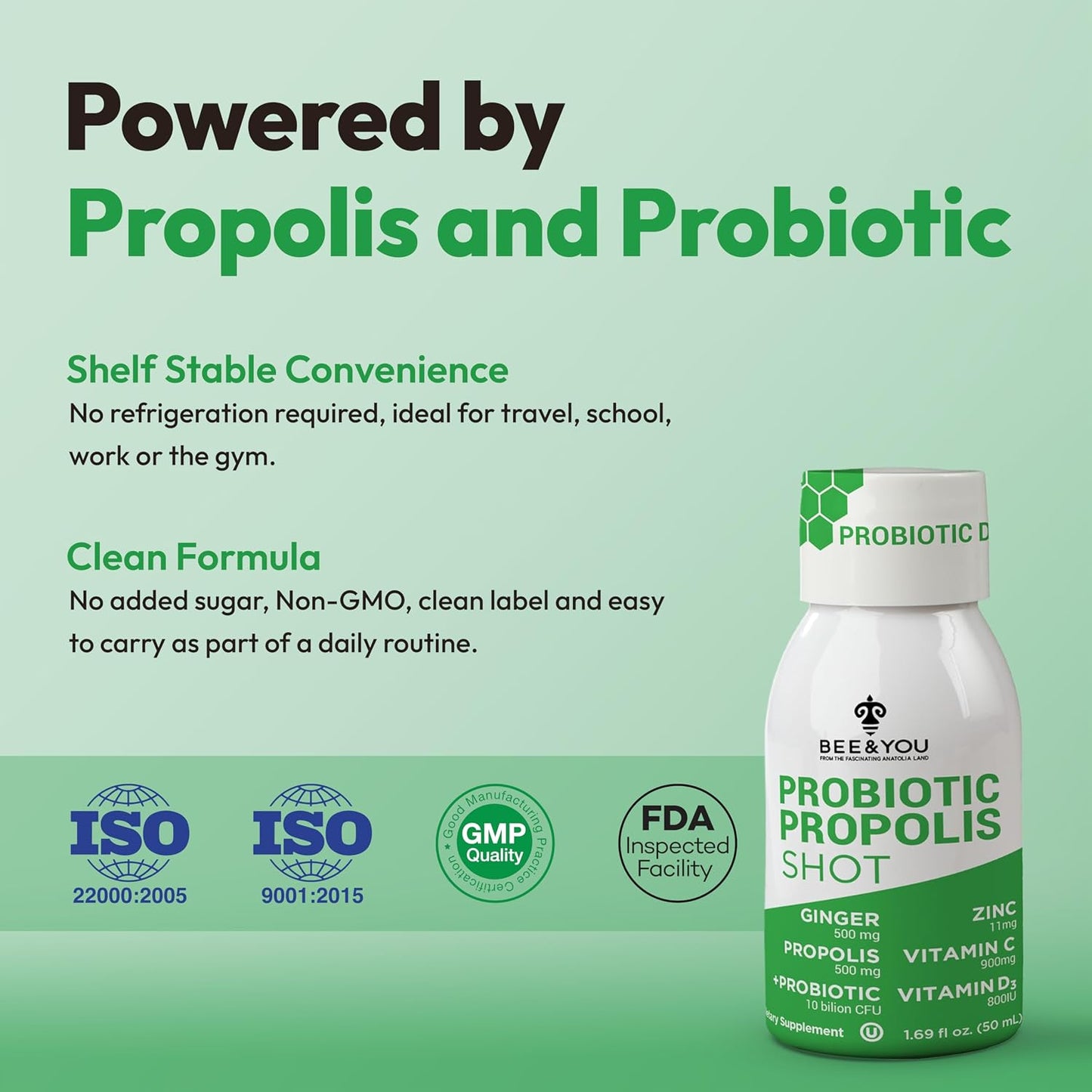 Bee and You Propolis Immunity Shot - Probiotic with Vitamin C, D3, Zinc, Ginger - 12 Pack - görsel 4