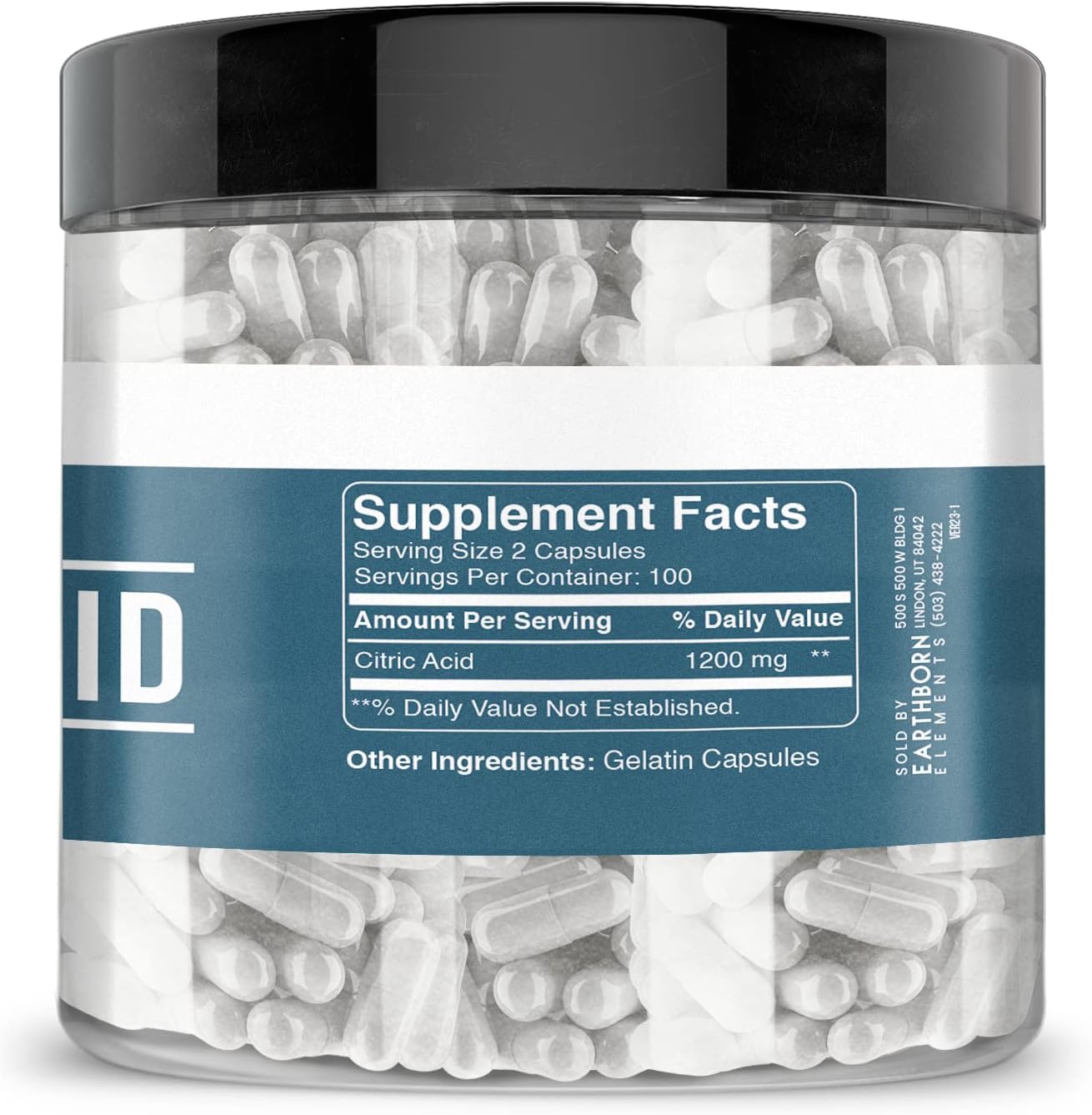 Earthborn Elements Citric Acid 200 Capsules, Pure & Undiluted, No Additives - görsel 4