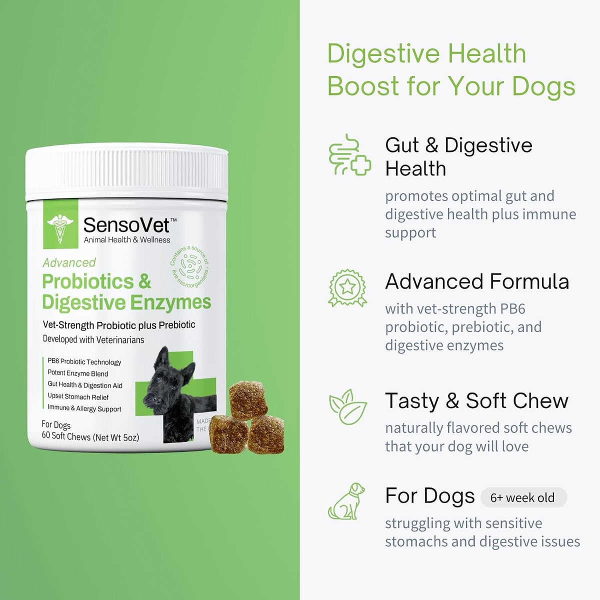 SensoVet Probiotics for Dogs with Prebiotics and Digestive Enzymes - görsel 2