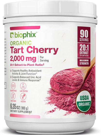 biophix Organic Tart Cherry Powder - 20:1 Extract, 350 g - Antioxidant-Rich Superfood - Supports Heart & Digestive Health - Natural Flavour - No Added Sugar