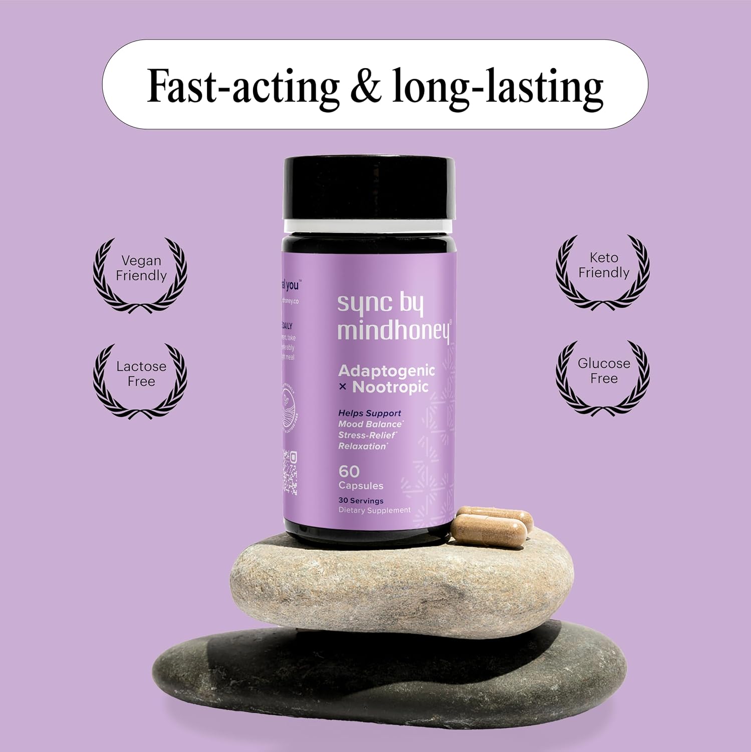 MINDHONEY | SYNC 60 Capsules, Premium All-in-One Adaptogenic Supplement | Relaxation, Mood Balance, Stress | Magnesium, Ashwagandha, Nootropics, Adaptogens, Minerals & Vitamins - görsel 6