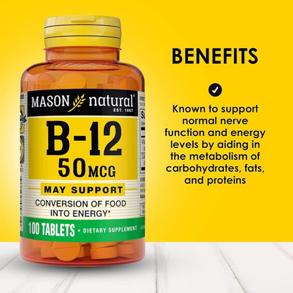 MASON NATURAL Vitamin B12 50 mcg with Calcium, 100 Tablets
