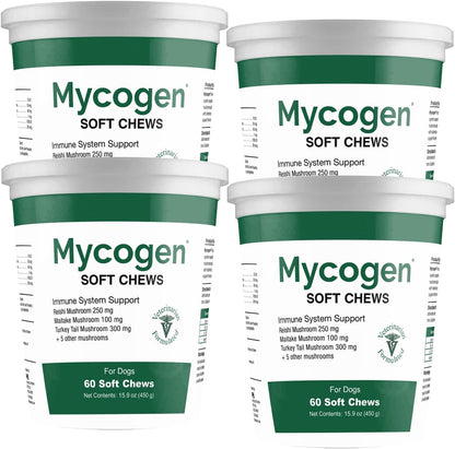 Mycogen Soft Chew for Dogs – 8 Species Mushroom Blend for Immune Support – Turkey Tail, Reishi, Shiitake, Cordyceps, Black Tree Fungus – 120 Tasty Soft Chews