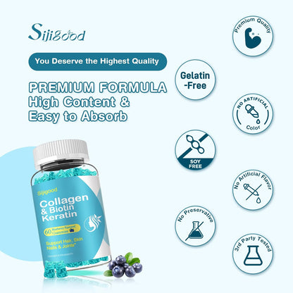 2 Pack Biotin Gummies with Collagen, Keratin, Hyaluronic Acid, Vitamins for Skin, Hair Growth, Nails – Blueberry Flavoured, 120 Gummies