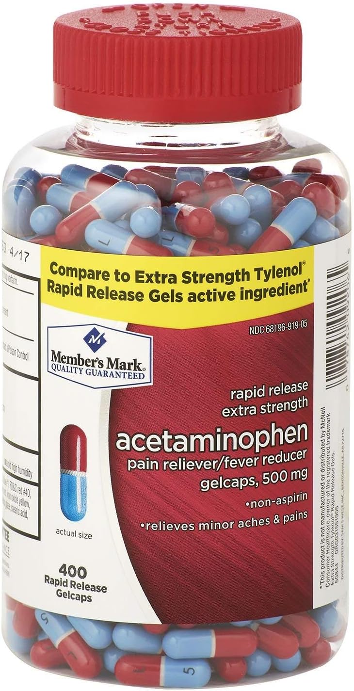Member's Mark Rapid Release Extra Strength Paracetamol Pain Reliever, 400 Capsules - görsel 1