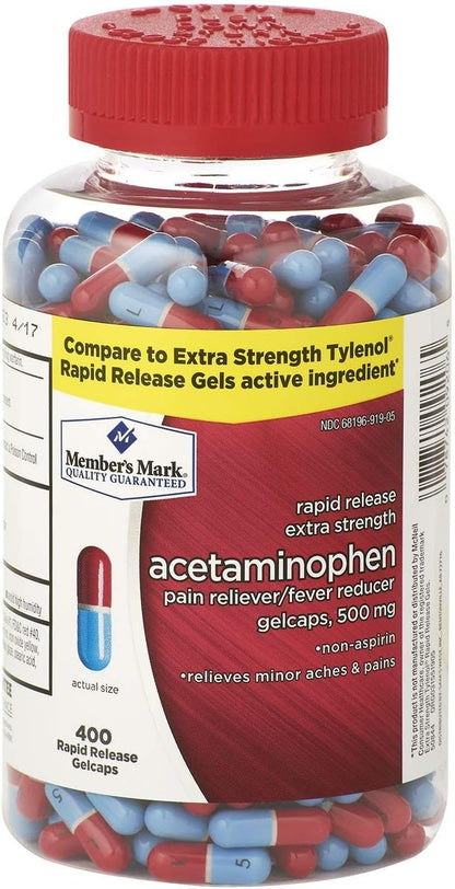 Member's Mark Rapid Release Extra Strength Paracetamol Pain Reliever, 400 Capsules