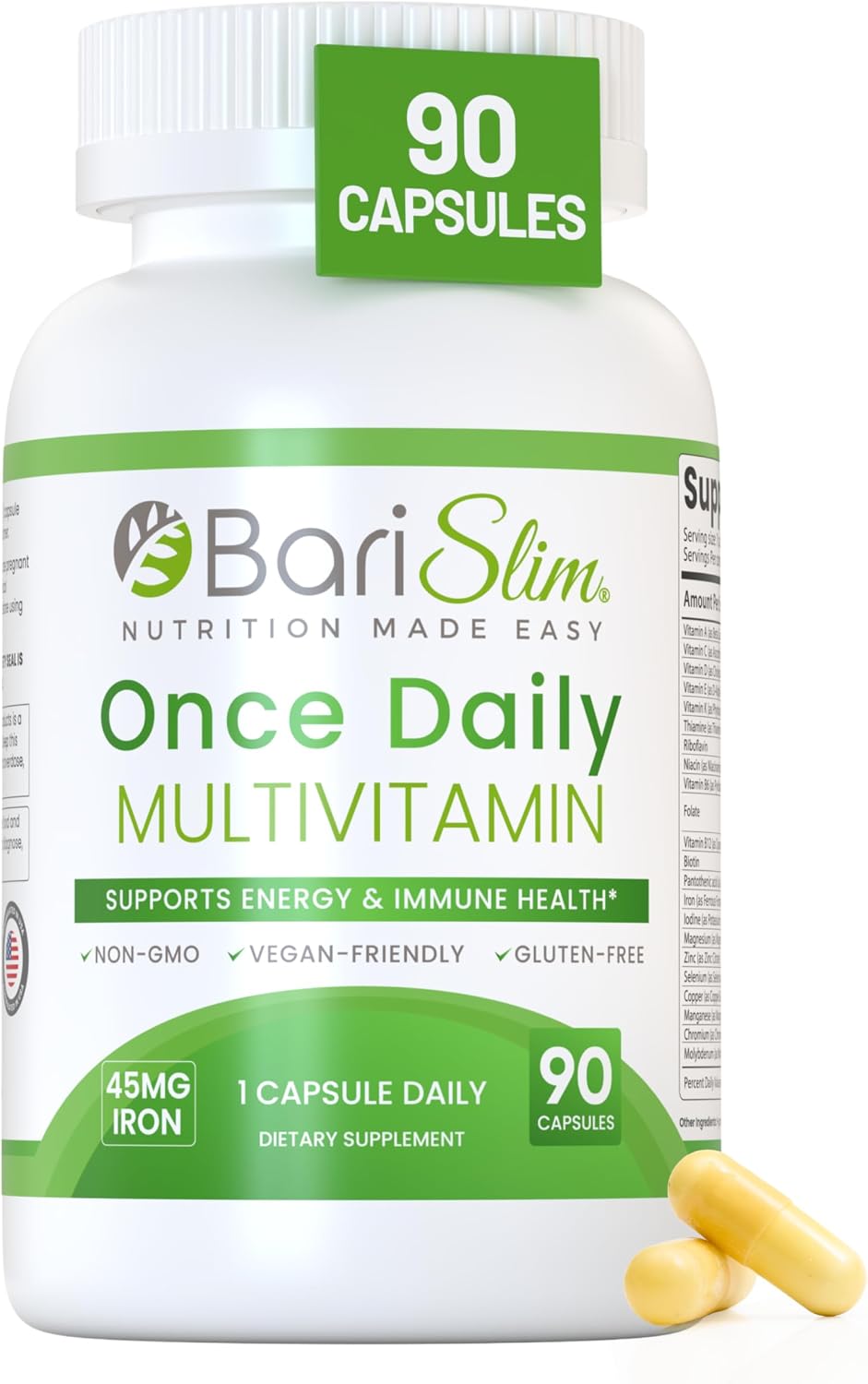 BariSlim Once Daily Bariatric Multivitamin Capsules - 45mg Iron - 90 Day Supply - görsel 1