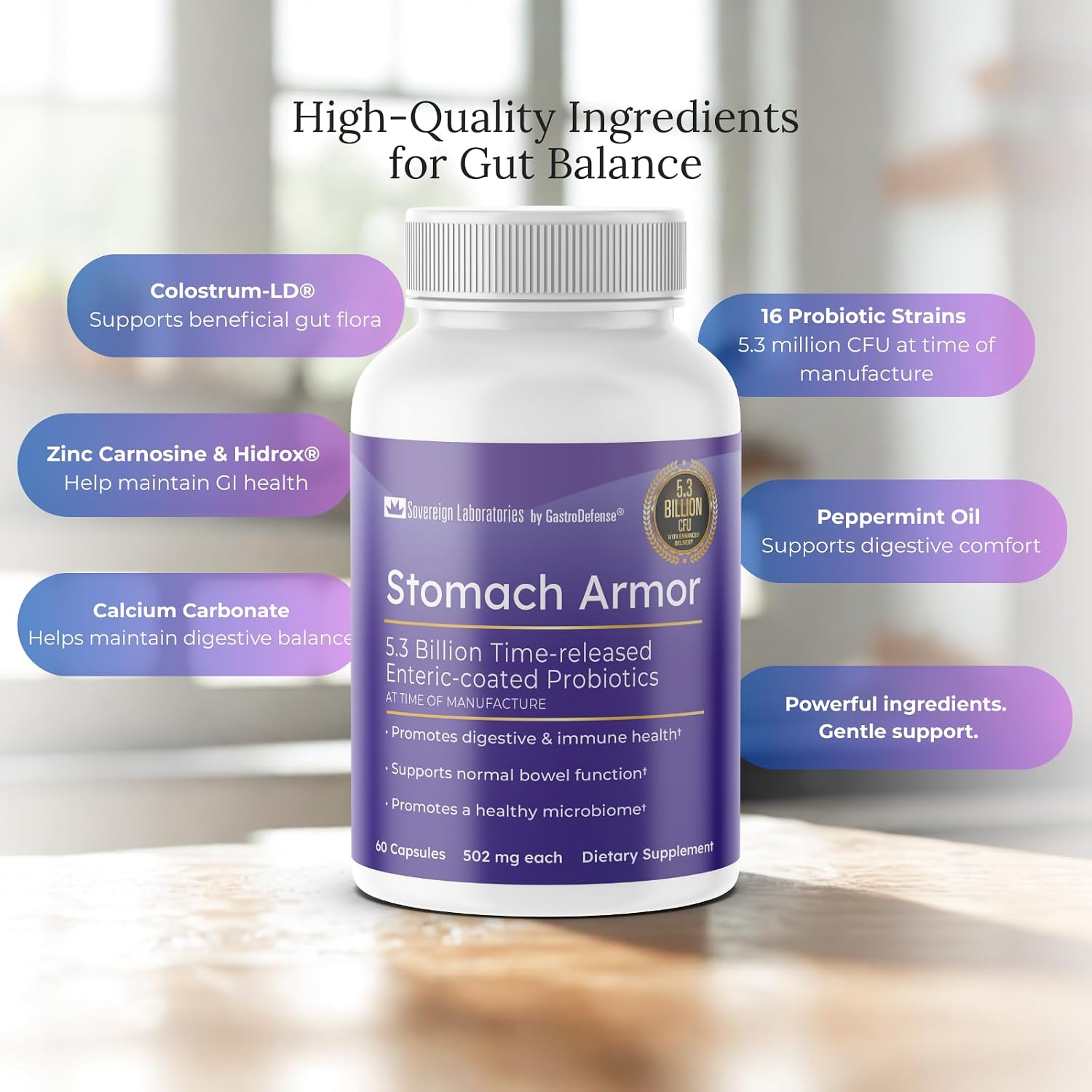GastroDefense Stomach Armour - Shelf-Stable Prebiotic and Probiotic - Liposomal Colostrum-LD Enhanced. Beneficial Strains Colonise and Promote Gut Health, Designed for Adult Women and Men - görsel 7