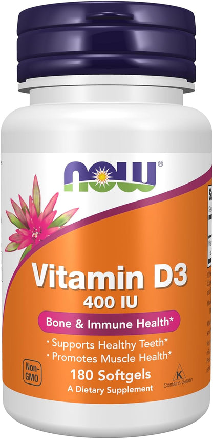 NOW Foods Vitamin D3 400 IU, 180 Soft Capsules