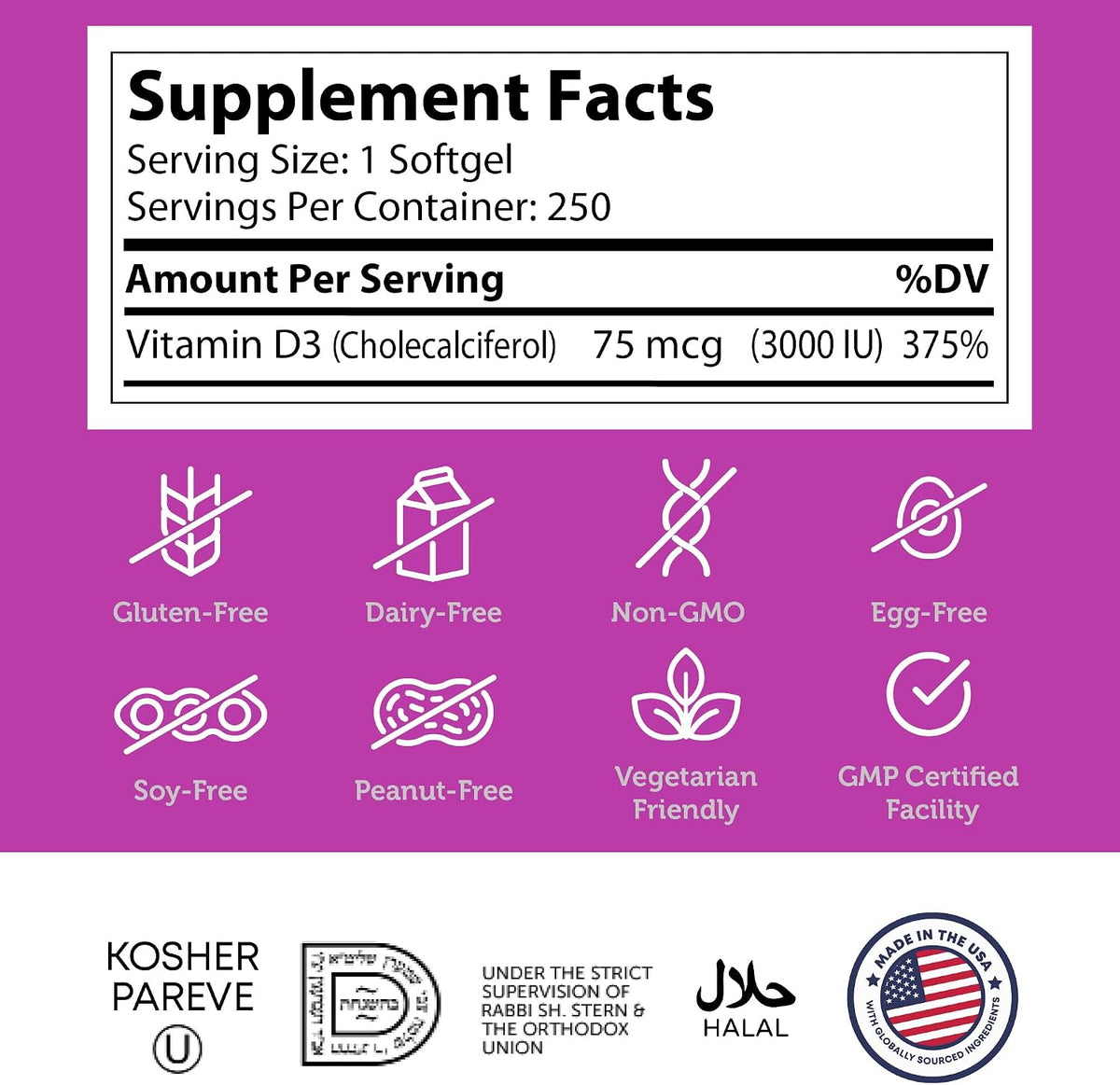 Zahler Vitamin D3 3000 IU, Vitamin D3 Supplement – 250 Soft Capsules - görsel 4