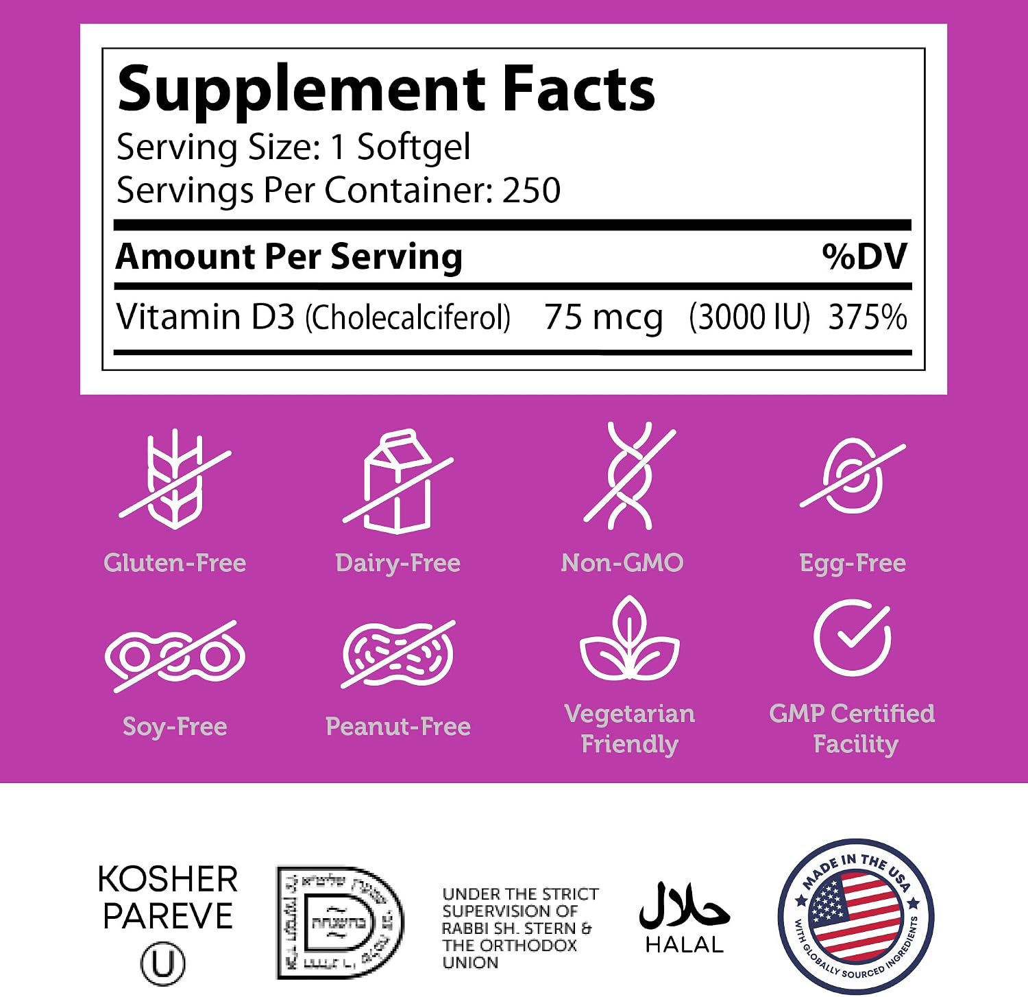 Zahler Vitamin D3 3000 IU, Vitamin D3 Supplement – 250 Soft Capsules - görsel 4