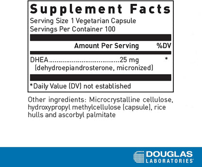 Douglas Laboratories DHEA 25 mg Capsules - Micronised - 100 Vegetarian Capsules